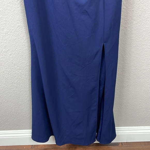 New Alex Evenings Flower Neckline Maxi Dress Square Neck Navy Blue Sz 14 - Picture 5 of 13